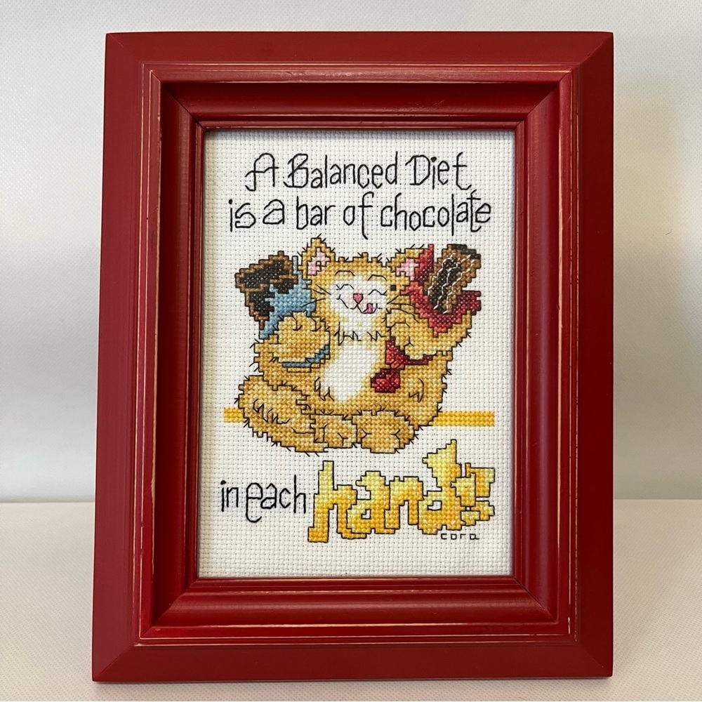 Handmade Cross Stitch Cat Chocolate Bar Kitchy